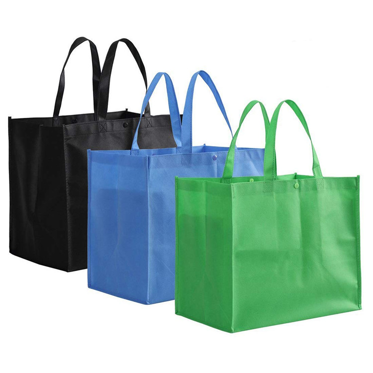 Custom Print Large Capacity Foldable Non Woven Button Shopping Tote Bag Reusable Grocery Bag